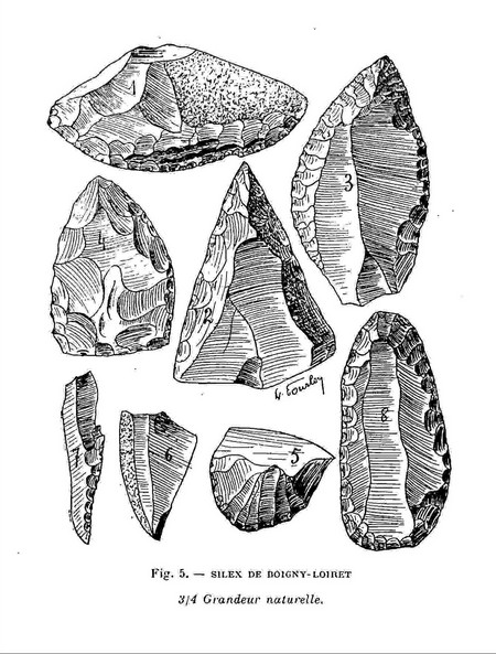 Silex moustériens - dessin du préhistorien Maurice Bourlon