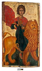 Saint Mammès chevauchant le lion. Icône, Paphos, Musée byzantin © Paphos, Musée byzantin